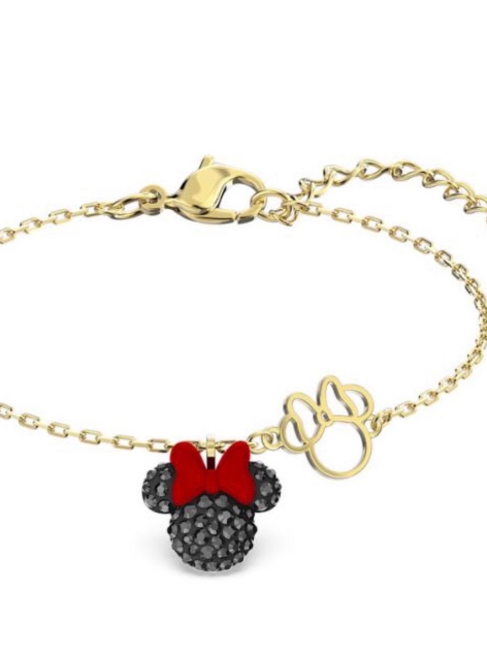 Swarovski Gold-Tone Bracelet with Black Crystal Minnie and Red Bow